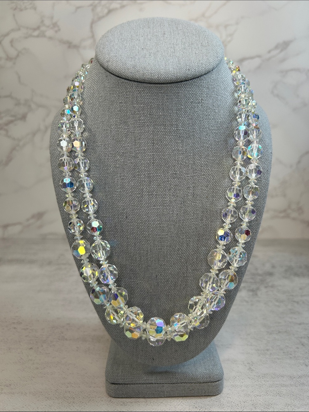 Crystal Aurora Borealis Double-Strand Necklace - Clear